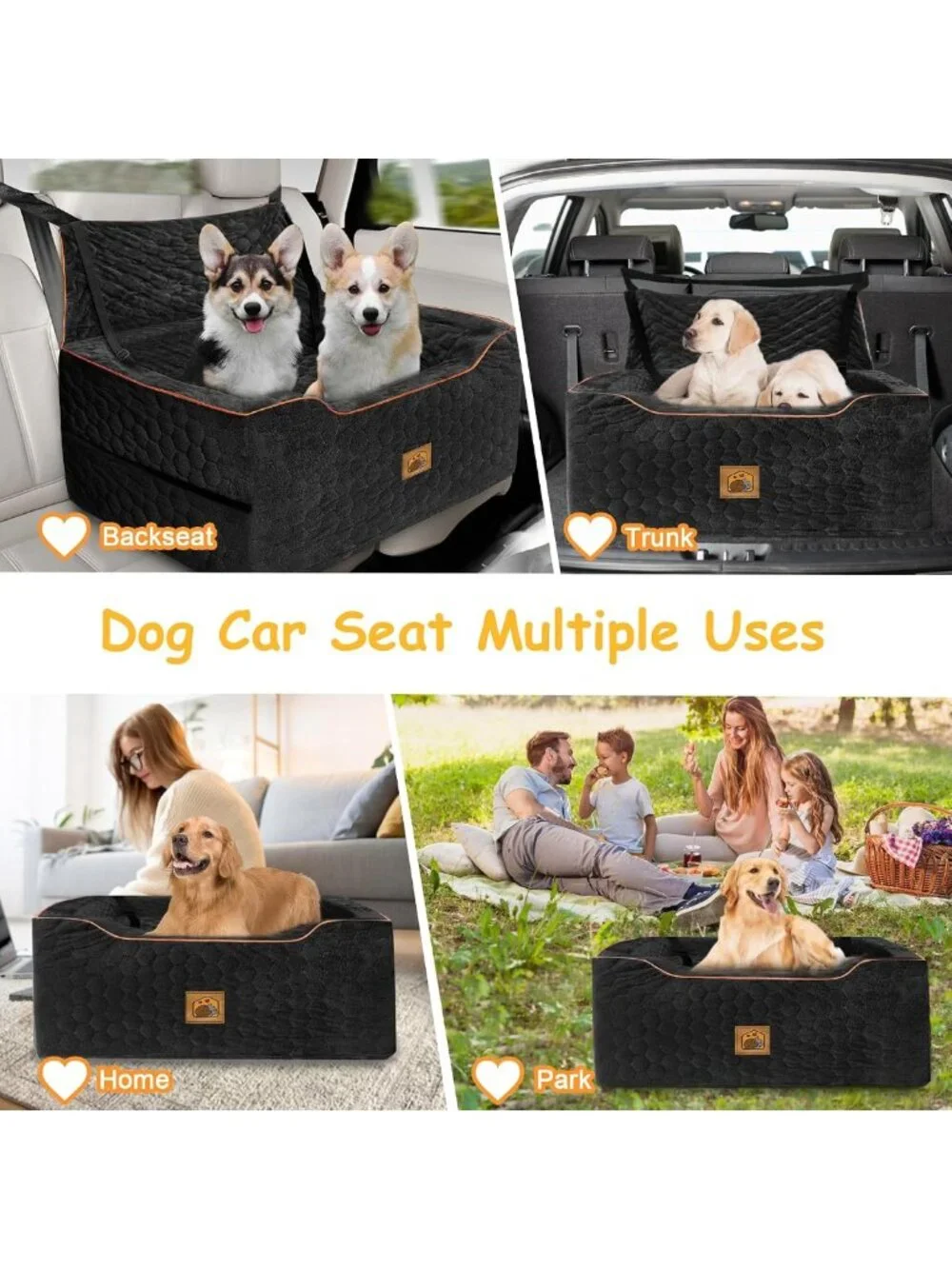 Washable Dog Car Seat for Medium/Large Dogs, Booster Seat with Safety Leashes